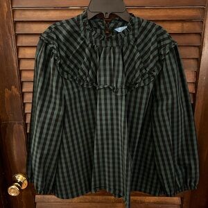 Draper James size L plaid houndstooth green black holiday party ruffle